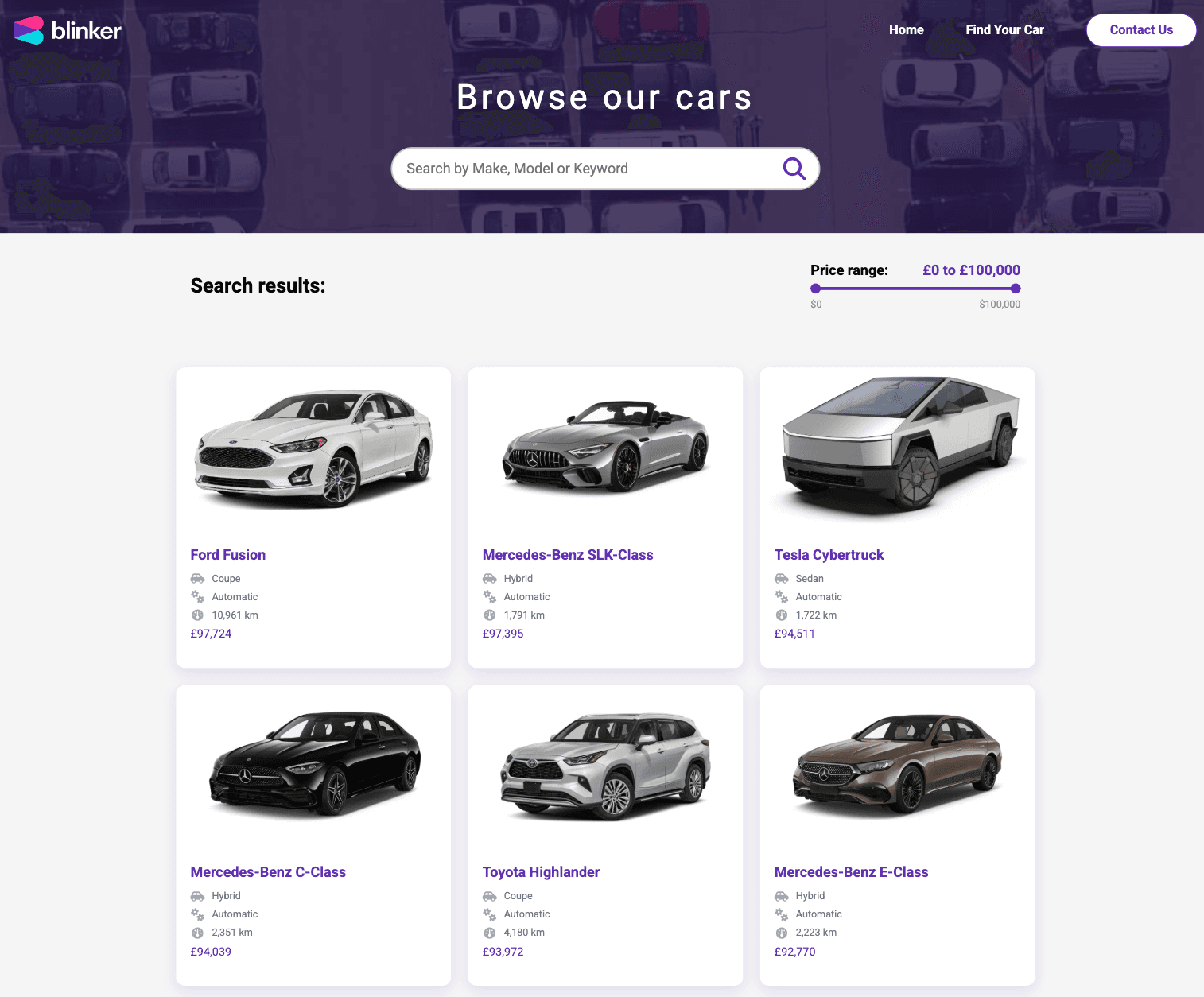 Car subscription platform with filtering