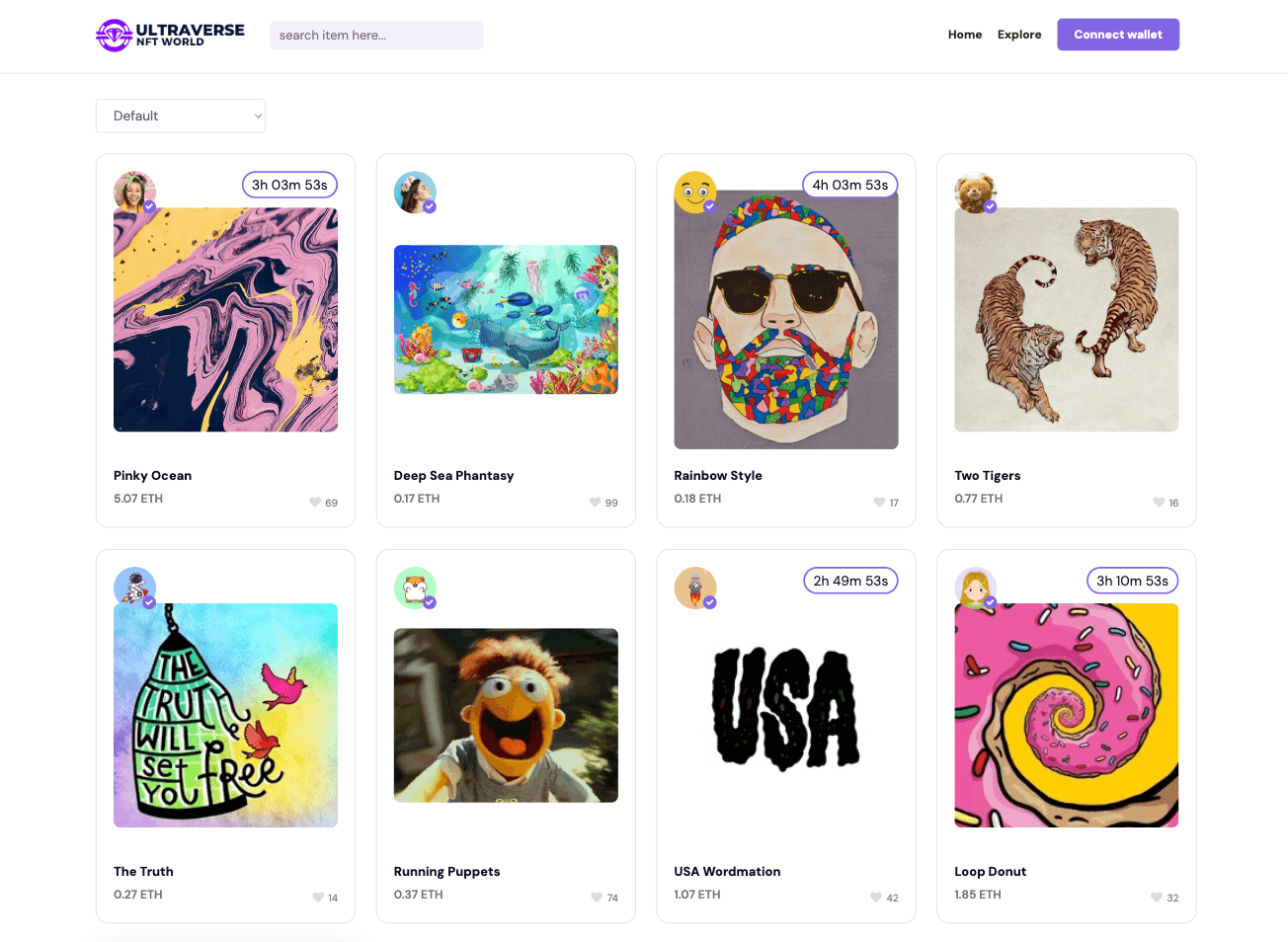 Ultraverse NFT marketplace homepage